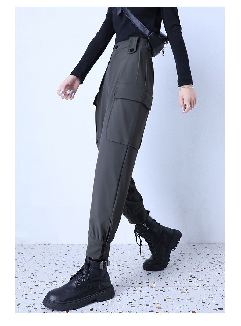 Women's Fleece-Lined Thickened Winter Korean-Style Cargo Pants, Jogger Loose Slimming Ins Harem Casual Pants for Students