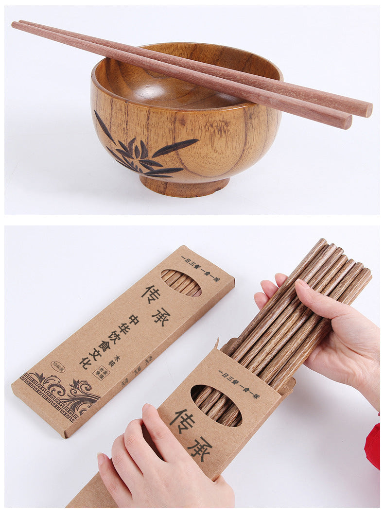 Chicken Wing Wooden Chopsticks Gift Box Set Wooden Tableware Ten Pair of Public Chopsticks Household Cheoppers Unlacquered Rosewood Chopsticks Engraving