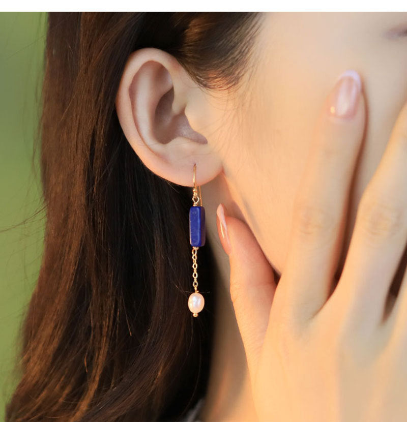 Glseevo Lapis Lazuli Natural Freshwater Pearl Earrings Accessible Luxury High-End Earrings Niche Retro Elegant Earrings