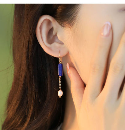 Glseevo Lapis Lazuli Natural Freshwater Pearl Earrings Accessible Luxury High-End Earrings Niche Retro Elegant Earrings