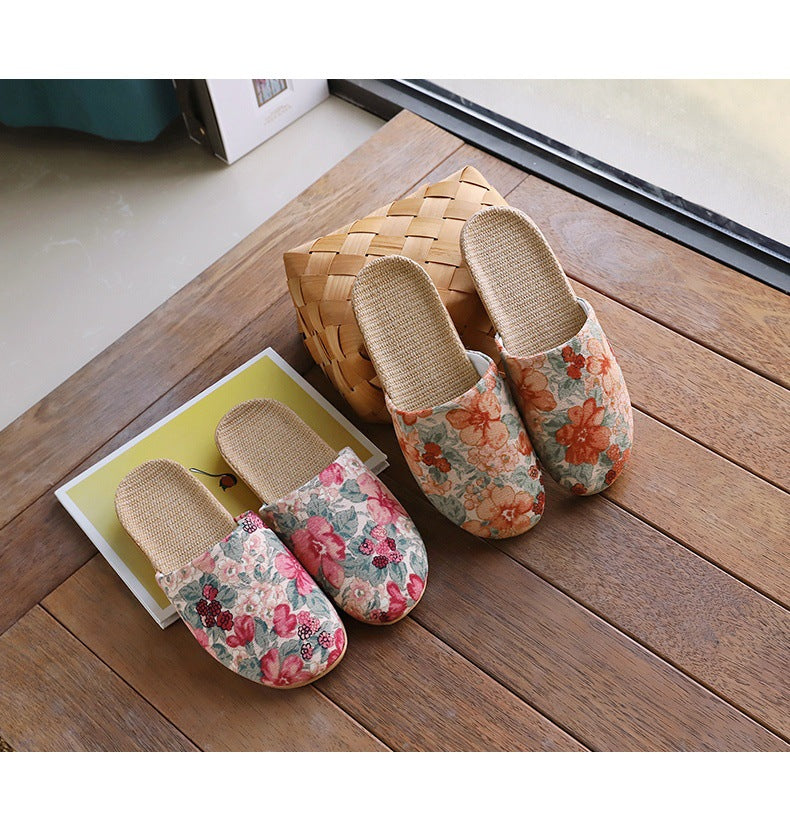 Baotou Spring & Fall Indoor Comfortable and Breathable Linen All Year Round Home Fabric Sandals for Women and Couples Floor Soft Bottom Home