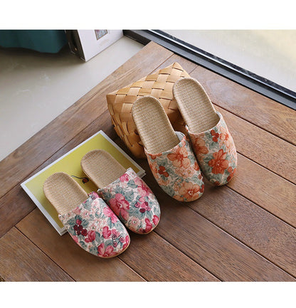 Baotou Spring & Fall Indoor Comfortable and Breathable Linen All Year Round Home Fabric Sandals for Women and Couples Floor Soft Bottom Home