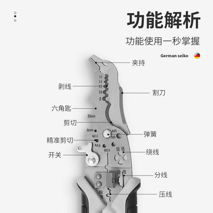 Factory in stock wholesale German elbow wire stripper multi-function electrical pliers wire crimping pliers 12 in 1 wire cutter pliers