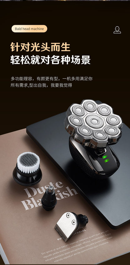 Cross-border nine-blade head bald self-service haircut artifact electric rechargeable razor magnetic suction head body washing knife