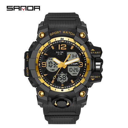 Sanda Hot-Selling Watch Korean Version Student Party Multi-Functional Waterproof Alarm Clock Electronic Watch Cool Dual Display Luminous Sports Watch by PDG ibma