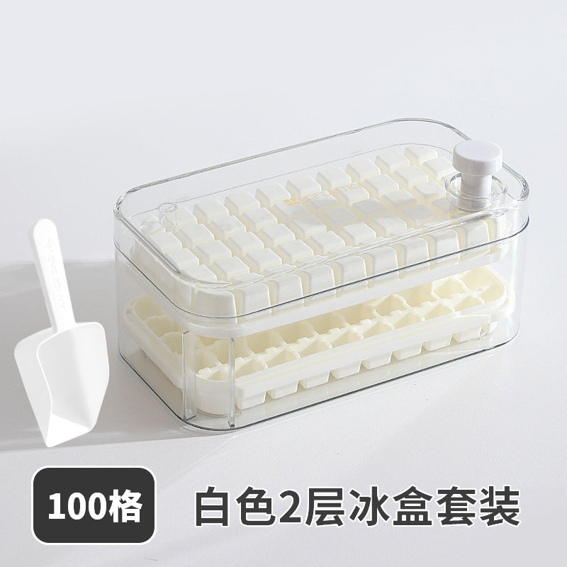 Ice Cube Mold Food Grade Household Pressed Ice Tray Large Capacity Ice Cube Storage Box Refrigerator Homemade Frozen Ice Artifact