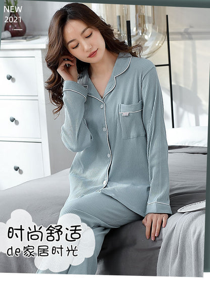 Autumn and Winter Women's 100 Pure Cotton Pajamas Women's Loose Cardigan for Middle-aged and Elderly Mothers Spring and Autumn Long-sleeved Casual Home Clothes