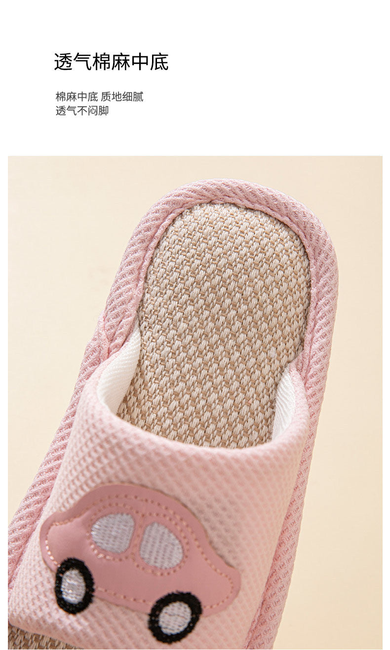 Male and Female Baby Summer Cartoon Car Four Seasons Linen Children's Sandals Open-Toe Slippers