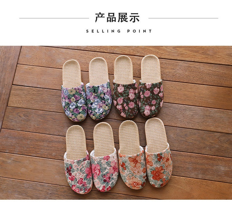 Baotou Spring & Fall Indoor Comfortable and Breathable Linen All Year Round Home Fabric Sandals for Women and Couples Floor Soft Bottom Home
