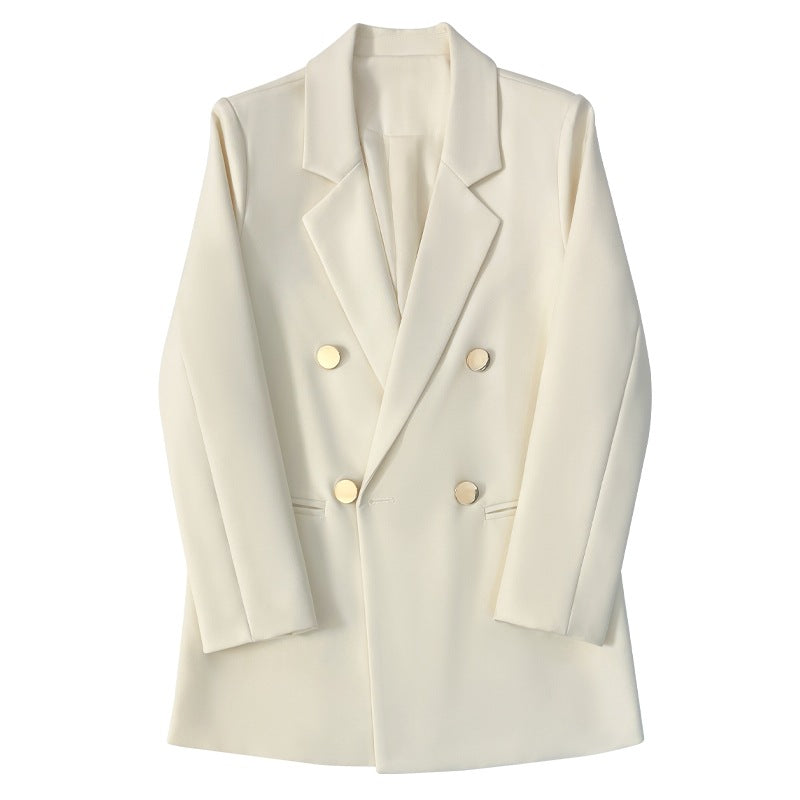 Green Metal Buckle Korean Style 2024 Spring and Autumn New Milk White Suit Jacket Women's Casual All-match High-end Suit