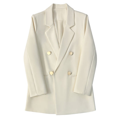 Green Metal Buckle Korean Style 2024 Spring and Autumn New Milk White Suit Jacket Women's Casual All-match High-end Suit