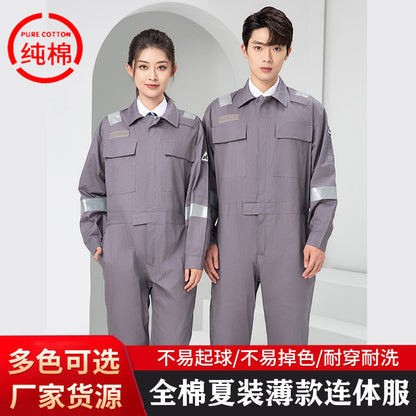 Marine Crew Reflective Strip Pure Cotton Overalls Long-sleeved Men's Summer Wear-resistant Electric Welding Shipyard Workshop Labor Insurance Clothing