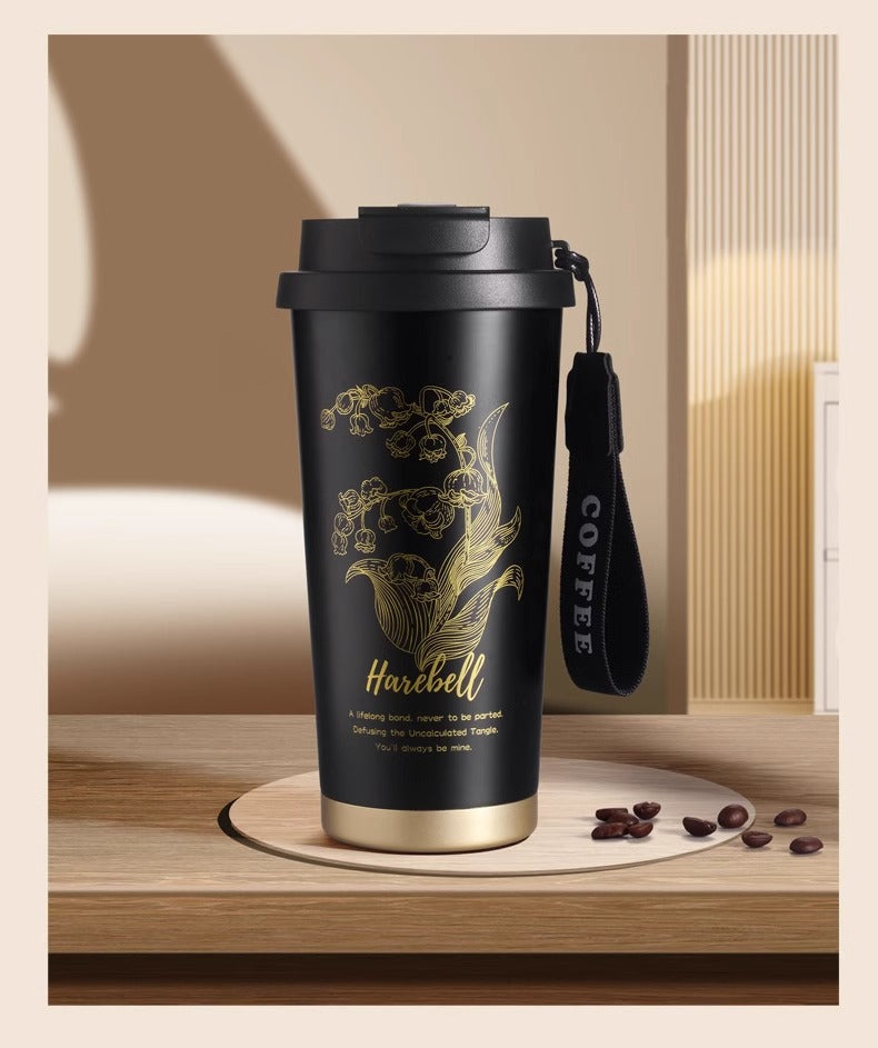 316 stainless steel Lily of the valley coffee cup double vacuum thermos cup high color value outdoor portable accompanying double drinking cup