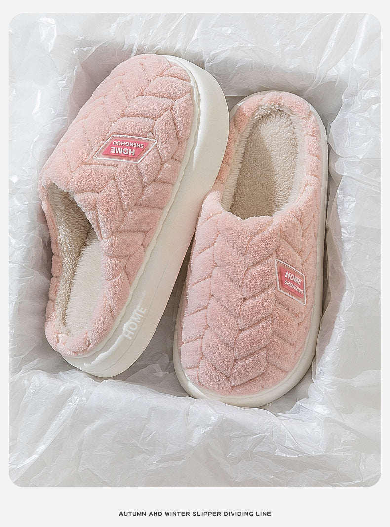 New Cotton Slippers for Women in Autumn and Winter Indoor Home Non-Slip Warm Thick Sole Plus Plush Couple Cotton Slippers for Men