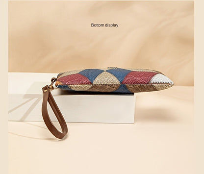 New Fashion Small Square Bag, Cross-Border High-End Retro Wallet, Versatile Zipper Bag, Women's Trendy Color-Blocking Clutch Bag