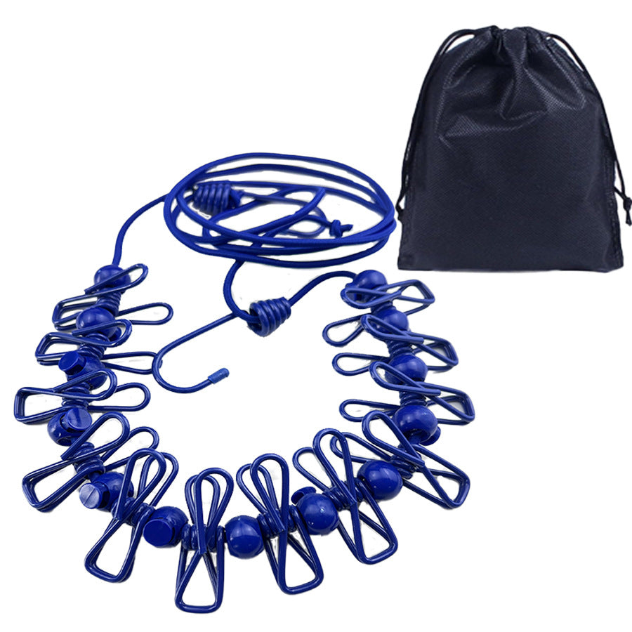 Creative Outdoor Elastic Windproof Clothesline with Positioning Buckle Korean Style Clothesline with Windproof Clip 12 Clips