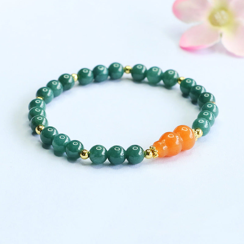 Guan Yu Natural Grade a Jadeite Blue Water Bracelet Golden Silk Jade Gourd Bracelet Live Broadcast Temple Wholesale S5070601