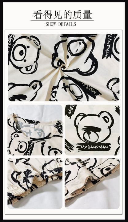 New Style Pajamas Women's Summer Short-sleeved Pullover Thin Cartoon Cartoon Bear Girl Home Clothes suit Women's Outwear