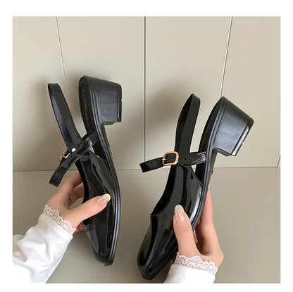 Southeast Asia New Style Baotou Wedge Buckle Fashion All-match Mary Jane Thick Heel Shallow Mouth Shoes for Women Summer