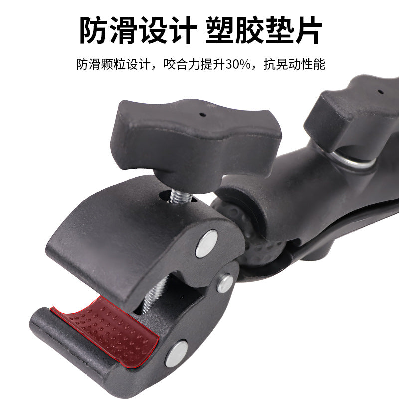 Action Camera Handlebar Bracket, Cycling Navigation Double-Head Clamp Bracket, Universal Ball Head Motorcycle Mobile Phone Holder