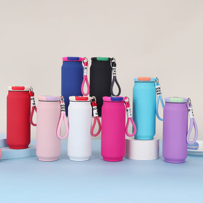 New Style 304 Stainless Steel Thermos Outdoor Portable Cans Lanyard Accompaniably Cups Solid Color Household Straight Water Cup