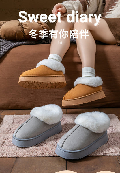 Cotton Slippers for Women in Autumn and Winter, Warm Outer Wear, Thick-Soled Velvet, Non-Slip Bags, Comfortable Home Indoor High-Heeled Cotton Shoes