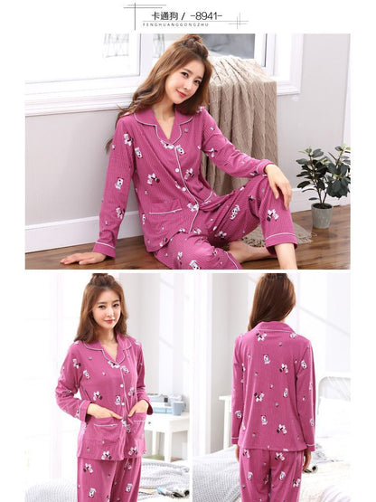 Autumn and Winter Women's 100 Pure Cotton Pajamas Women's Loose Cardigan for Middle-aged and Elderly Mothers Spring and Autumn Long-sleeved Casual Home Clothes