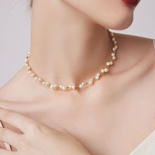 Natural Freshwater Non-nuclear Pearl Double Layer Overlapping Necklace Women's Mother-of-Fritillary Rose Pendant Gold Plated Sweet Light Luxury Set