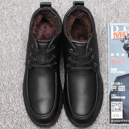 Middle-aged and elderly men's cotton-padded shoes warm leather shoes casual fleece-lined thickened dad shoes non-slip men's snow boots winter men's shoes