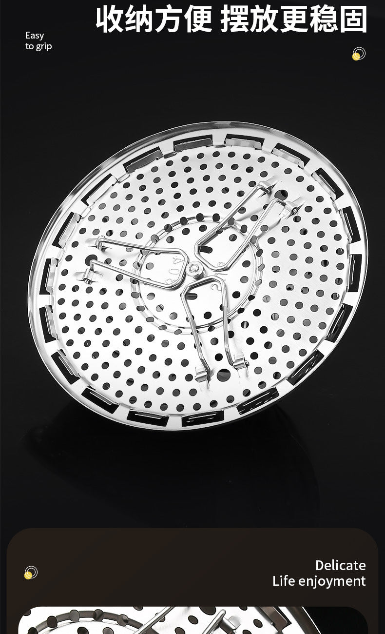 304 stainless steel retractable steamer household small steamer bag water-proof steamer multi-functional folding draining steamer wholesale