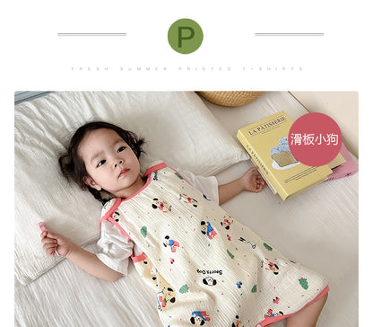 Baby Vest Sleeping Bag Summer Thin Gauze Pure Cotton Baby Kick-proof Sleeveless Children's Pajamas Air-conditioned Room Anti-cold