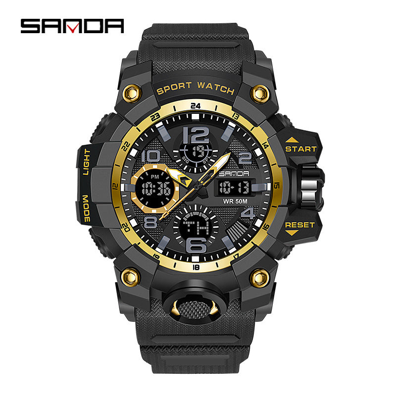 Sanda Hot-Selling Watch Korean Version Student Party Multi-Functional Waterproof Alarm Clock Electronic Watch Cool Dual Display Luminous Sports Watch by PDG ibma