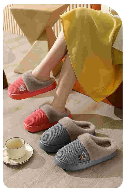 Autumn and Winter Cotton Slippers for Women 2025 New Home Indoor Couple Warm Plush Thickeneded Bottom Men's Cotton Slippers