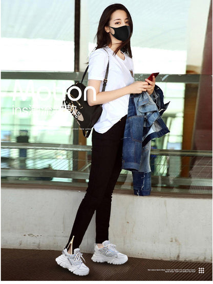 2026 Spring and Autumn Style Dad Shoes, Internet Celebrity Rhinestone Breathable Genuine Leather Shoes for Petite People, Popular Purple Thick-Soled Sports Shoes, Trendy on Instagram