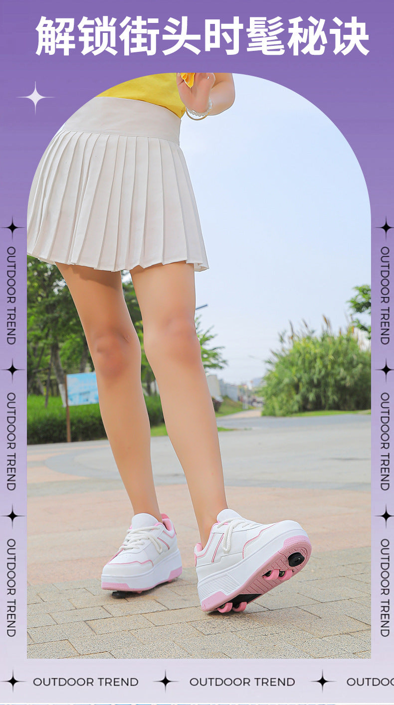 Teenagers Roller Skating Shoes for Girls and Students with Brake Button Pulley Sports Shoes That Can Walk and Glide