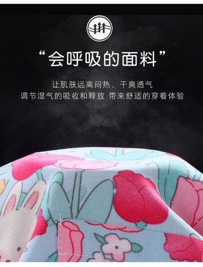 Children's Home Clothes Cotton Silk Suit Summer Boys and Girls Pajamas Artificial Cotton Two-Piece Set Cotton Silk Air-Conditioned Clothes Kidsren's Clothing