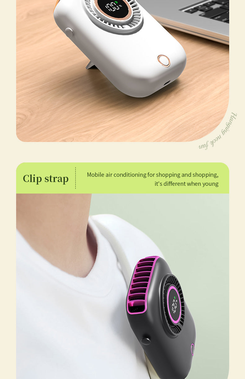 New Handheld Digital Display Small Fan Portable USB Lazy Electric Fan Outdoor Mini Waist Fan Hanging Neck Fan