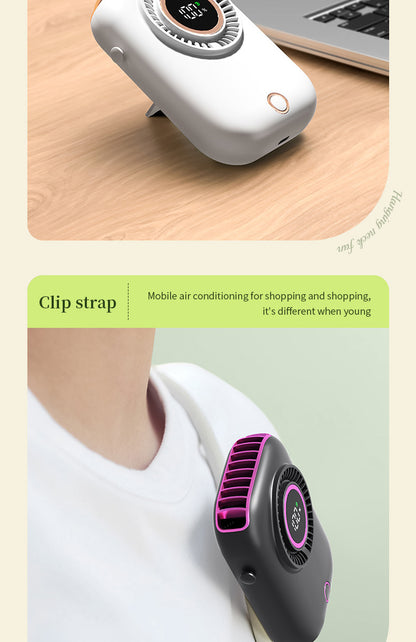 New Handheld Digital Display Small Fan Portable USB Lazy Electric Fan Outdoor Mini Waist Fan Hanging Neck Fan