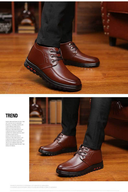 Winter cotton shoes men's leather fleece-lined thick warm high-top non-slip soft bottom middle-aged and elderly cotton shoes dad shoes