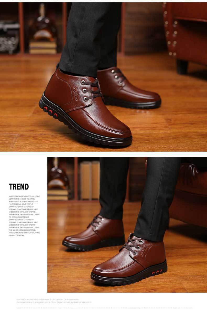 Winter cotton shoes men's leather fleece-lined thick warm high-top non-slip soft bottom middle-aged and elderly cotton shoes dad shoes