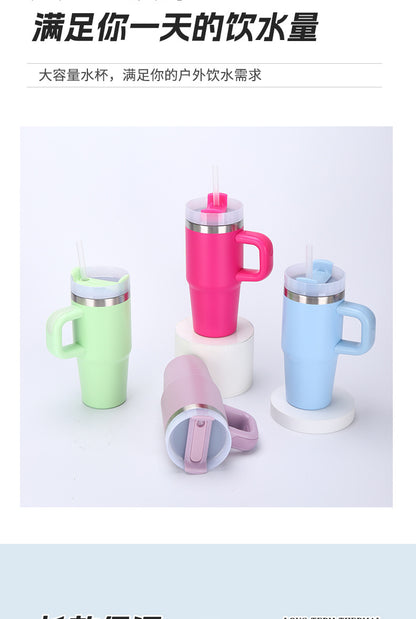14oz Large-Capacity Handle Car Cup 304 Stainless Steel Thermal Insulation Ice Cup Outdoor High-Looking Straw Cup