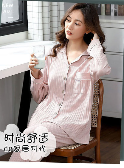 Autumn and Winter Women's 100 Pure Cotton Pajamas Women's Loose Cardigan for Middle-aged and Elderly Mothers Spring and Autumn Long-sleeved Casual Home Clothes