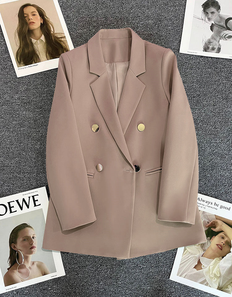 Green Metal Buckle Korean Style 2024 Spring and Autumn New Milk White Suit Jacket Women's Casual All-match High-end Suit