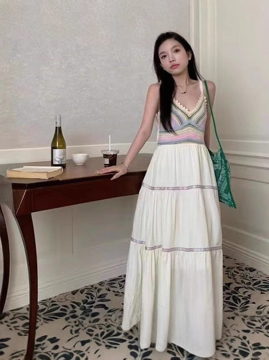 Summer women's national style sling hollow stitching dress new style sling skirt holiday style by PDG ibma