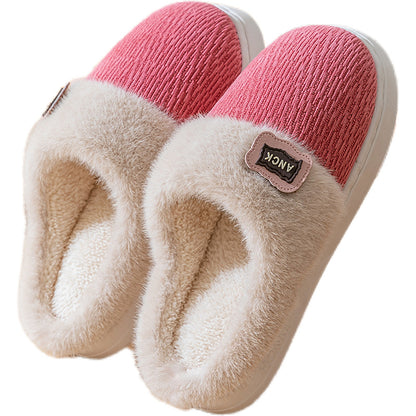 Stuffed Slippers for Women, Autumn and Winter Fashionable Indoor Home Non-Slip Warm Couple Style Plush Slippers Cotton for Men