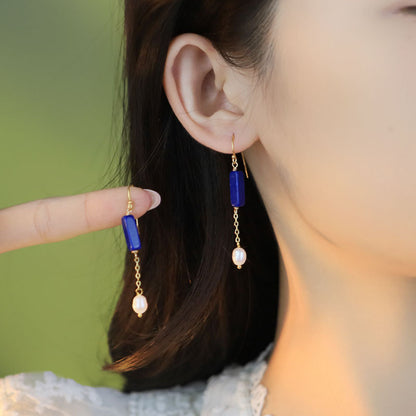 Glseevo Lapis Lazuli Natural Freshwater Pearl Earrings Accessible Luxury High-End Earrings Niche Retro Elegant Earrings