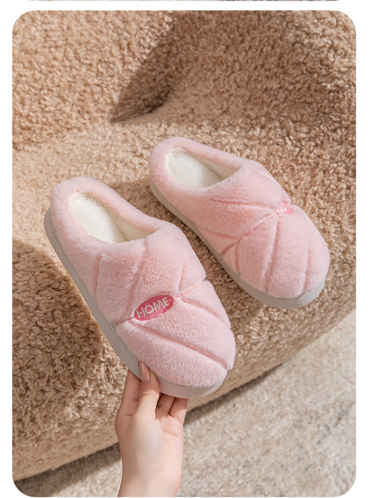 Winter Cotton Slippers for Women, Fleece-Lined, Indoor, Non-Slip, Warm, Thick-Soled, Wear-Resistant, Essential for Home Use, Couple's Cotton Patchwork New Style