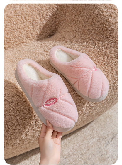 Winter Cotton Slippers for Women, Fleece-Lined, Indoor, Non-Slip, Warm, Thick-Soled, Wear-Resistant, Essential for Home Use, Couple's Cotton Patchwork New Style
