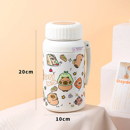 Cartoon cute high-value large-capacity new thermos stainless steel outdoor sports portable rope coffee cup