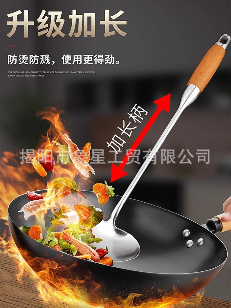 316 food grade stainless steel spatula kitchen home cooking spatula special stir-frying spoon solid wood handle 304 mushroom spatula